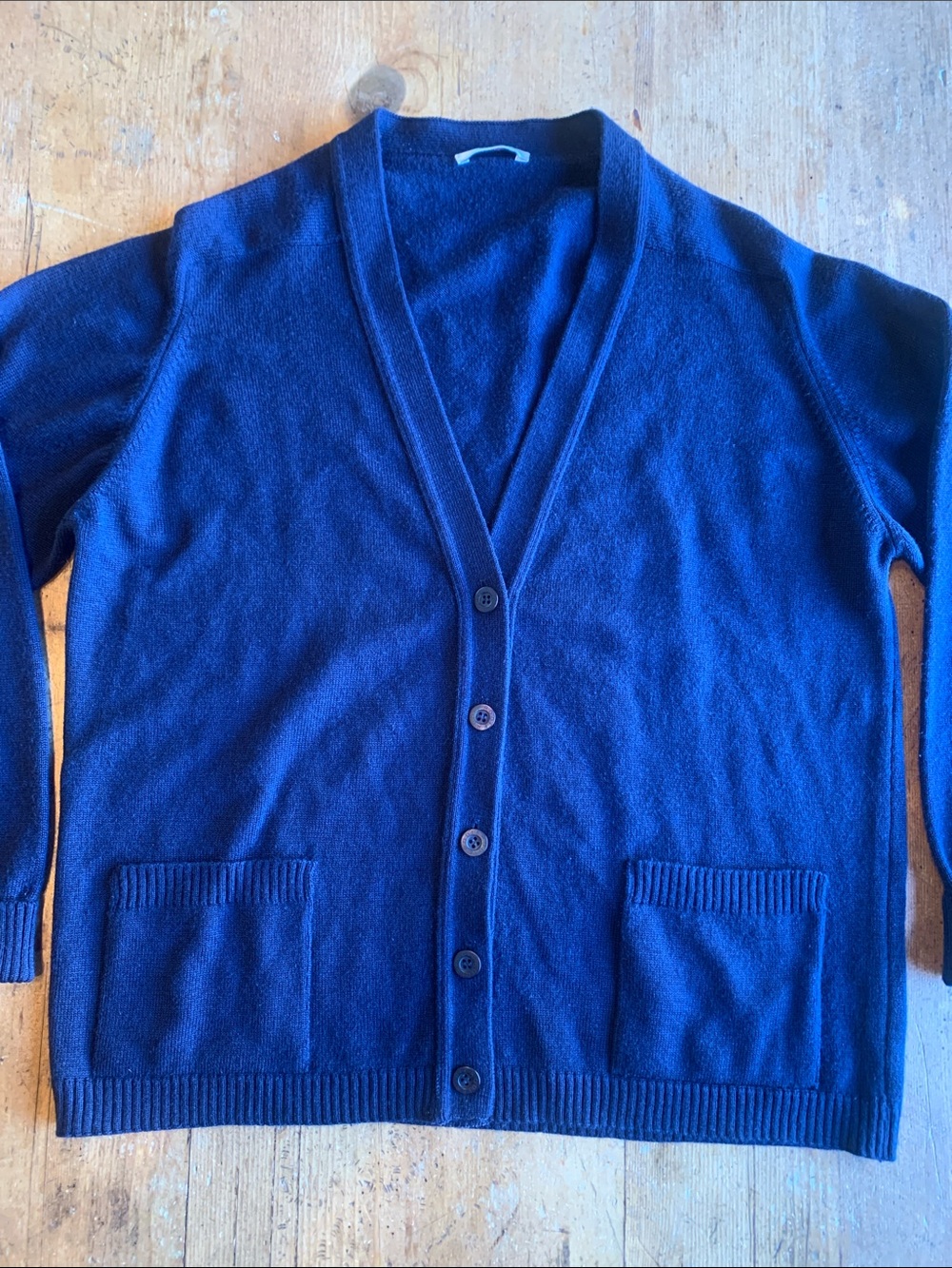 Vintage RODIER Womens Dark Blue Button-Front Cardigan